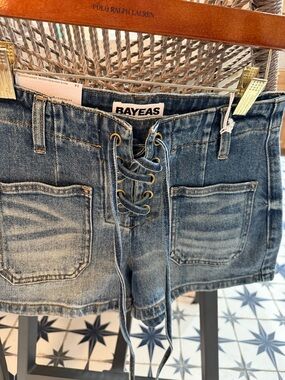 Bayeas Short Denim Shorts with lace up waist